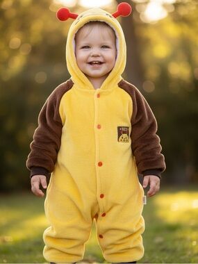 YuxinBebe Fleece Bee Romper Hooded Costume Yellow Brown Unisex 3T